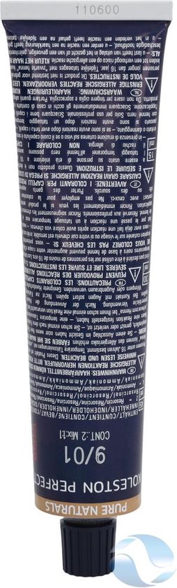 Wella Koleston Perfect Me+ Pure Naturals 9/01 Blond très Clair Naturel Cendré 60ml