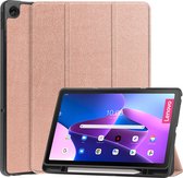 Case2go - Tablet Hoes geschikt voor Lenovo Tab M10 Plus (3rd Gen) - Tri-Fold Book Case - Pencil Houder - Met Auto Sleep/Wake functie - Rose-Goud