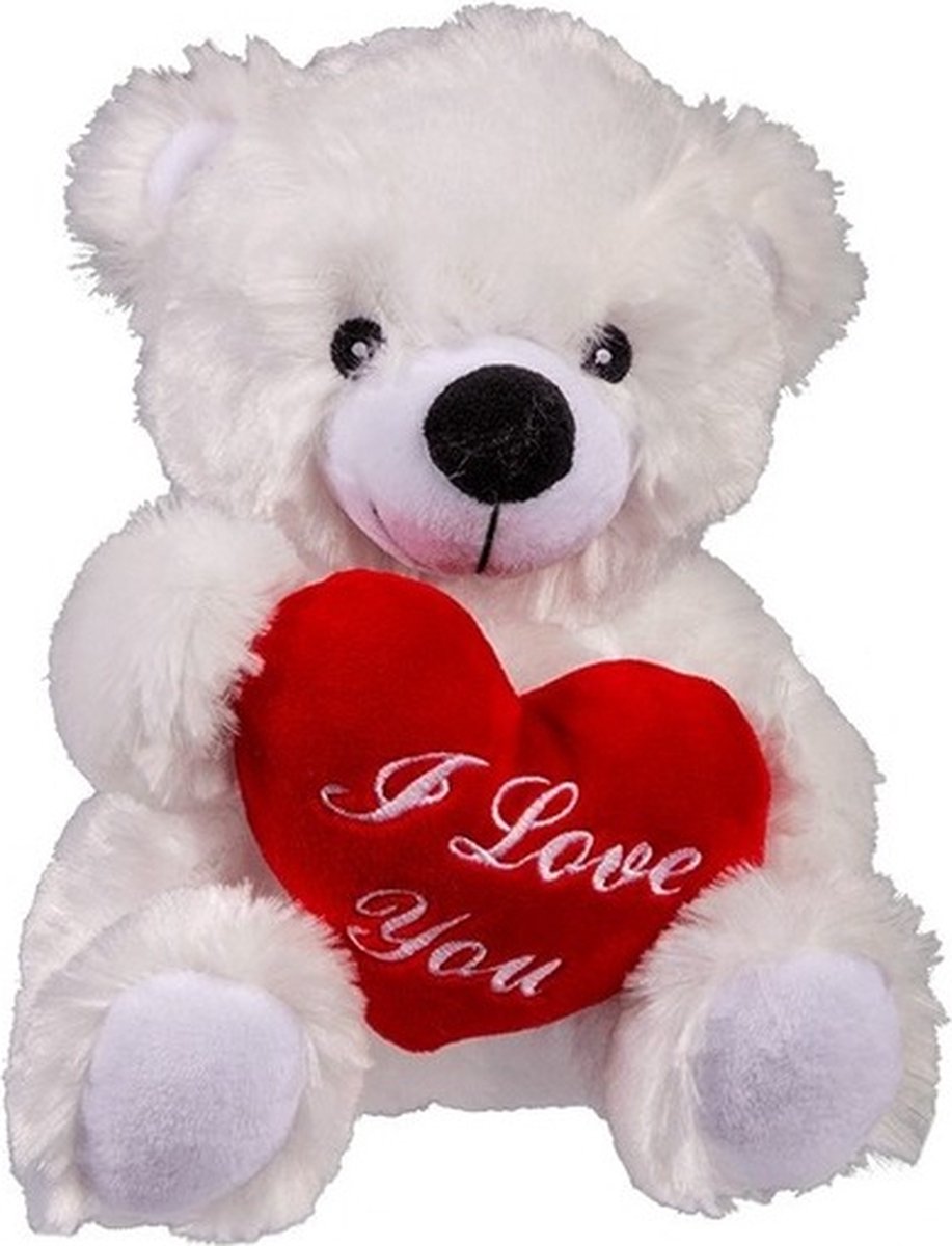 Valentine - Ourson en peluche blanc avec coeur 22 cm et carte de la Saint- Valentin