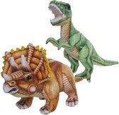 Speelgoed set van 2x pluche dino knuffels T-Rex en Triceratops van ongeveer 30 cm