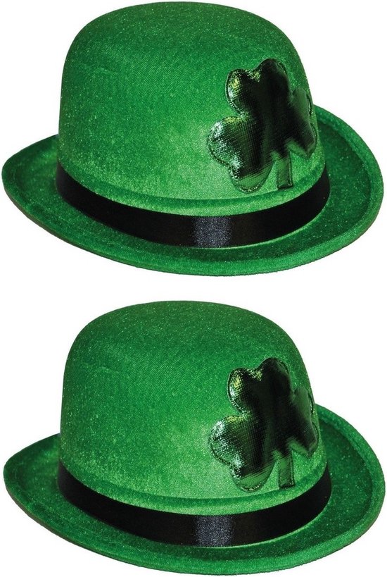 St. Patrick's Day Groene Bolhoedje - 2x stuks - zwart lint - volwassenen - feestaccessoire