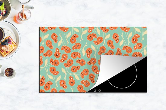 KitchenYeah® Inductie beschermer 91.6x52.7 cm - Retro - Bloemen - Design - Oranje - Kookplaataccessoires - Afdekplaat voor kookplaat - Inductiebeschermer - Inductiemat - Inductieplaat mat