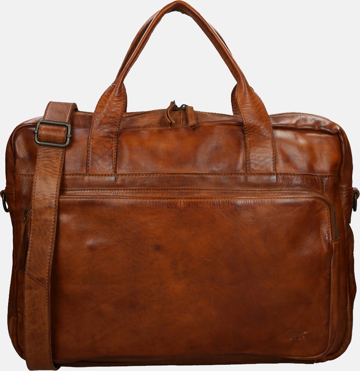 Bear Design Cow Lavato Leren Laptoptas - 17 inch - Cognac