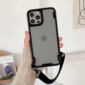 Apple iphone 11 Carbon Fiber Lanyard Patroon Ultra Slim Case-Voor iPhone 11 Zwart - Lens Bescherming telefoon Cover