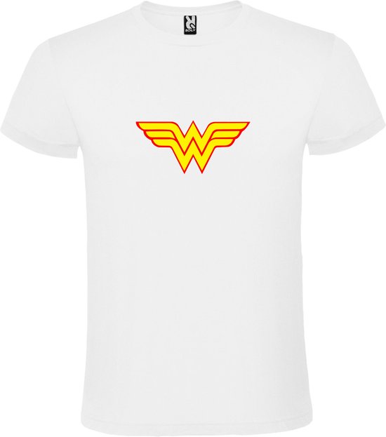 Wit T shirt met print van 'Wonder Woman' print Goud / Rood size L