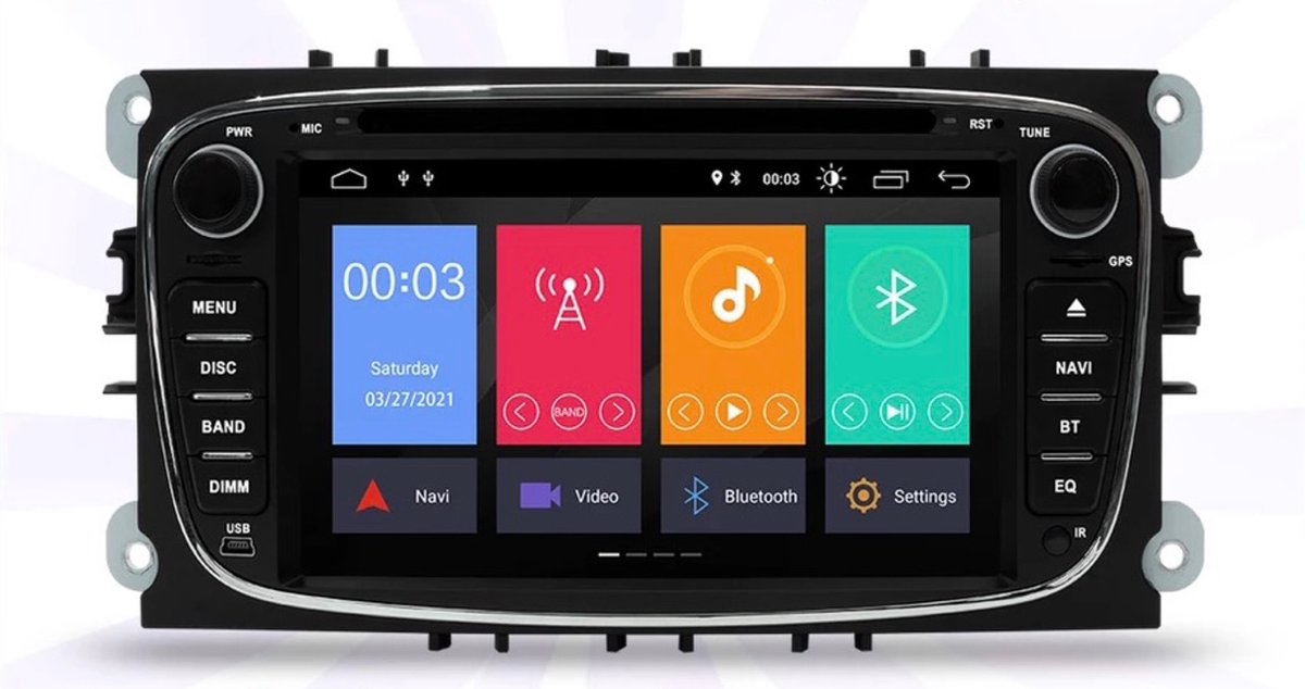 CarPlay Ford Focus S-Max Mondeo Galaxy C-Max Kuga Android 10 navigatie DVD speler Bluetooth USB WiFi Zwart