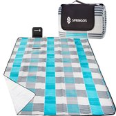 Springos Picknickkleed | Picknickdeken | Buitenkleed | Picknick | 200 x 200 cm | Grijs/Blauw/Wit