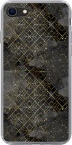 Geschikt voor iPhone SE 2020 hoesje - Marmer print - Zwart - Goud - Geometrie - Siliconen Telefoonhoesje