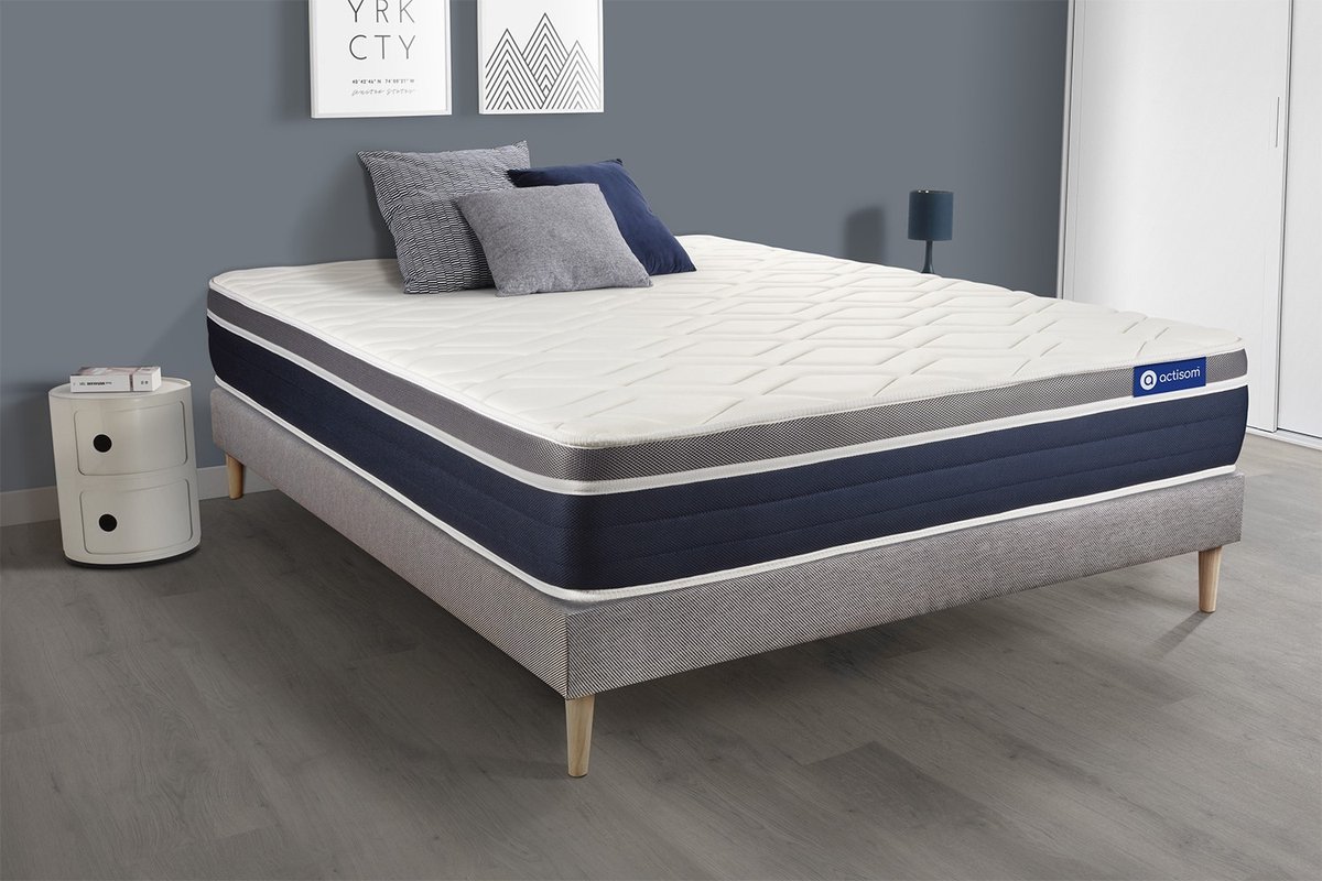 Complete boxspring met matras tweepersoons- Actisom Actiflex confort grijs - Pocketveren en traagschuim - 120 x 220 cm