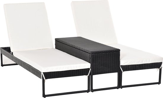 Outsunny Ligbank voor buiten relaxbank dubbele ligstoel bijzettafel 2  personen 5... | bol.com