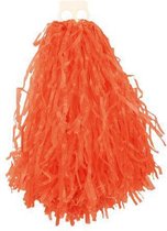 1x Stuks cheerball/pompom oranje met ringgreep 28 cm - Cheerleader verkleed accessoires