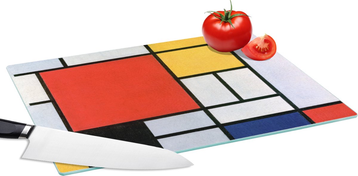 Glazen Snijplank - 39x28 - Kunst - Mondriaan - Oude meesters - Compositie 2 - Snijplanken Glas