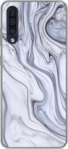 Geschikt voor Samsung Galaxy A50 hoesje - Marmer print - Wit - Zwart - Siliconen Telefoonhoesje