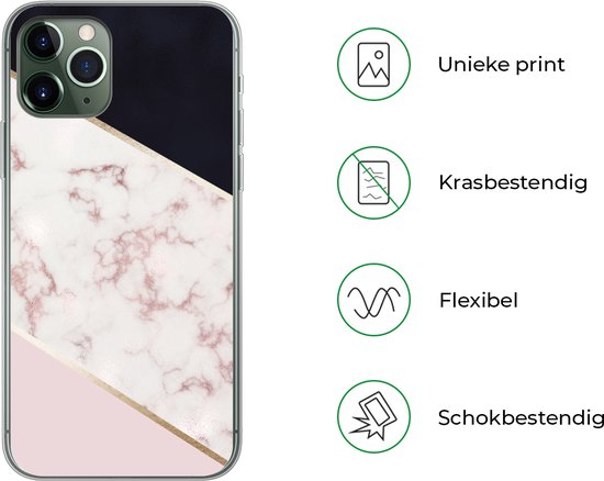 Coque iPhone 11 Pro - Marbre - Or rose - Luxe - Siliconen