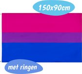 Bi Vlag - Bisexual Flag - Biseksueel - Regenboog - Gay Pride - Gay Community - LGBT Biseksuele Regenboogvlag - Homo en Gender Acceptatie - LGBTQ+ Queer Decoratie - Regenboog Community - Stevig en Kleurrijk - 150x90cm - Met Ringen