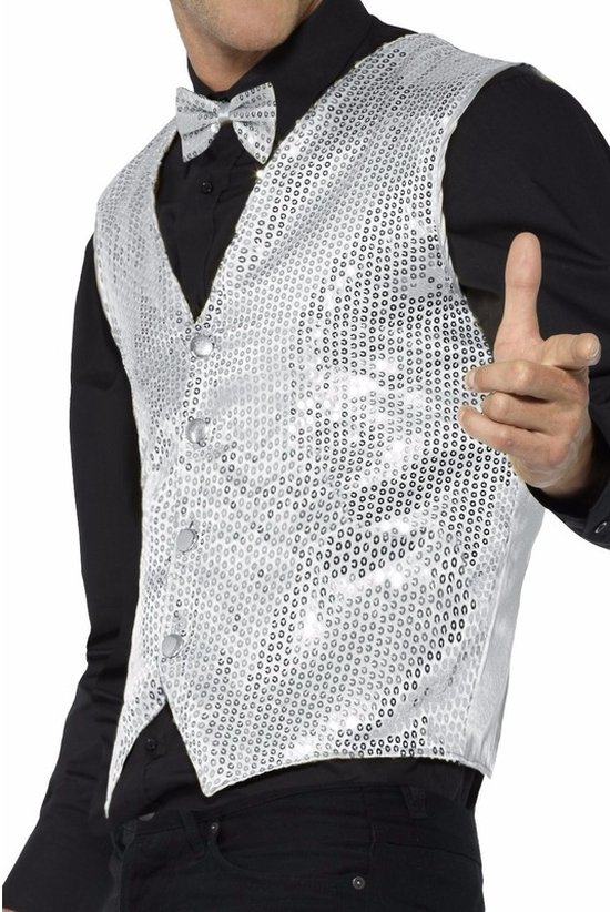 Gilet homme argenté à paillettes 56-58 (XL)