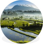 WallCircle - Wandcirkel ⌀ 90 - Indonesië - Rijst - Mist - Ronde schilderijen woonkamer - Wandbord rond - Muurdecoratie cirkel - Kamer decoratie binnen - Wanddecoratie muurcirkel - Woonaccessoires