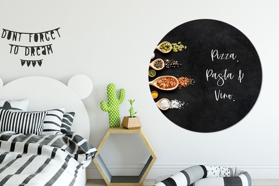 WallCircle - Cercle mural - Cercle mural à l'intérieur - Pizza. Pâtes & Vin. - Citations - Nourriture - Épices - Proverbes - 150x150 cm - Décoration murale - Peintures Ronds