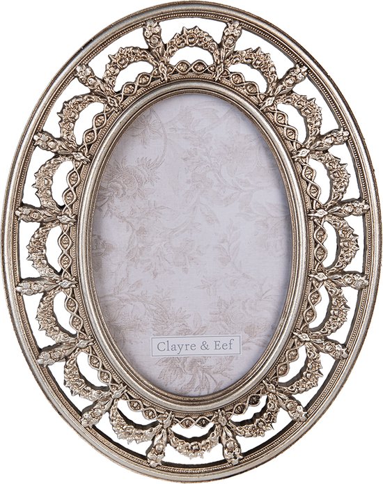 Clayre & Eef Cadre photo 10x15 cm Couleur argent Plastique Ovale Cadre de photo