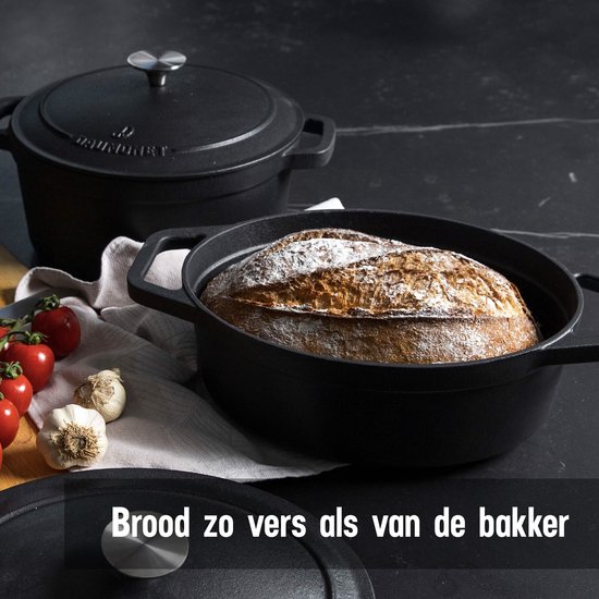 Daumonet Gietijzeren Braadpan 3L Ovaal - Inductie Sudderpan Zwart - Braadpan voor Alle Warmtebronnen - Broodpan Brood Bakken - Broodbakbol voor Brood Bakken - Ø29CM - Hittebestendig tot 300°C - Cast Iron Kookpan - Cadeautje voor Haar