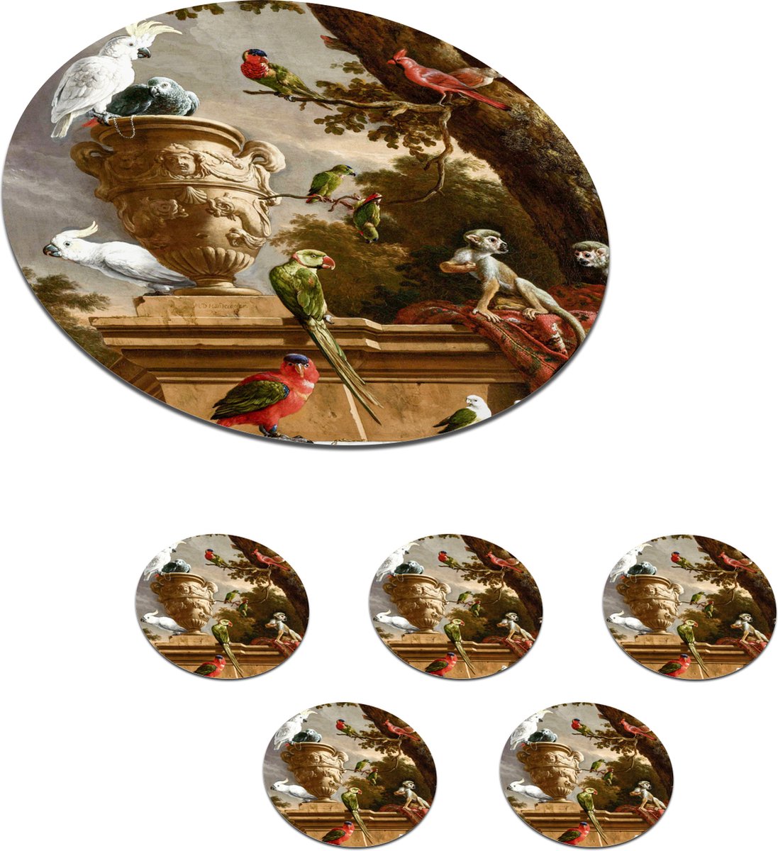 Onderzetters voor glazen - Kunst - De menagerie - d'Hondecoeter - Kunstwerken - 10x10 cm - 6 stuks