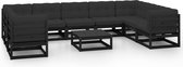 vidaXL-10-delige-Loungeset-met-kussens-massief-grenenhout-zwart