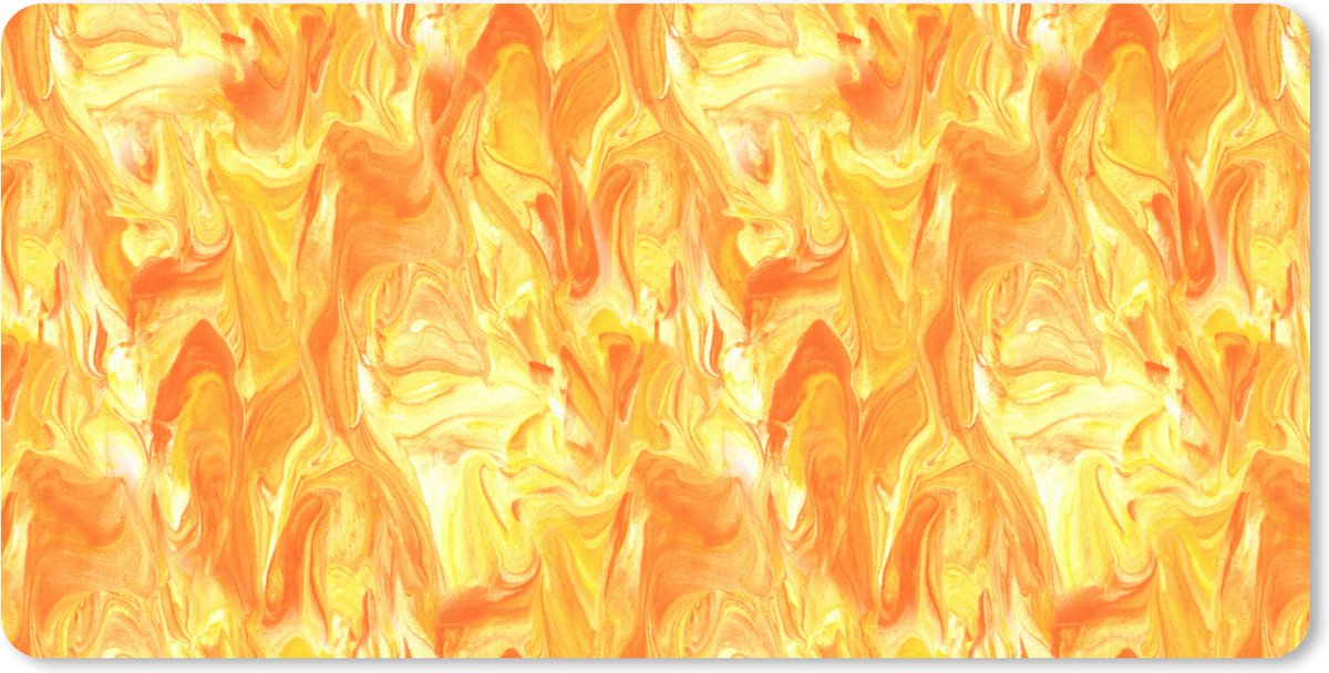 Muismat XXL - Bureau onderlegger - Bureau mat - Marmer print - Oranje - Geel - Design - 90x45 cm - XXL muismat
