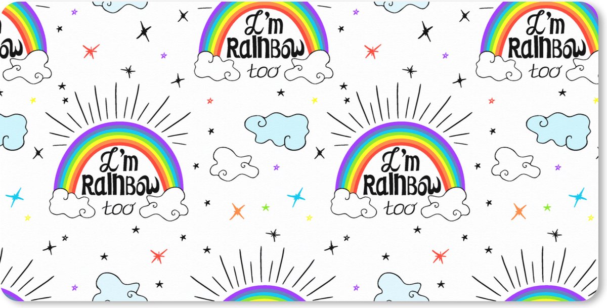 Muismat XXL 100x50 cm - Bureau onderlegger - Bureau mat Regenboog - Wolken - Patroon - Bureaumat - Gaming mousepad xl - Bureaulegger groot - Computer deskmat