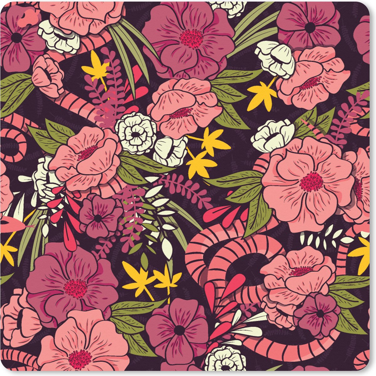 Muismat XXL 40x40 cm - Bureau onderlegger - Bureau mat Jungle - Bloemen - Patronen - Bureaumat - Gaming mousepad xl - Bureaulegger groot - Computer deskmat