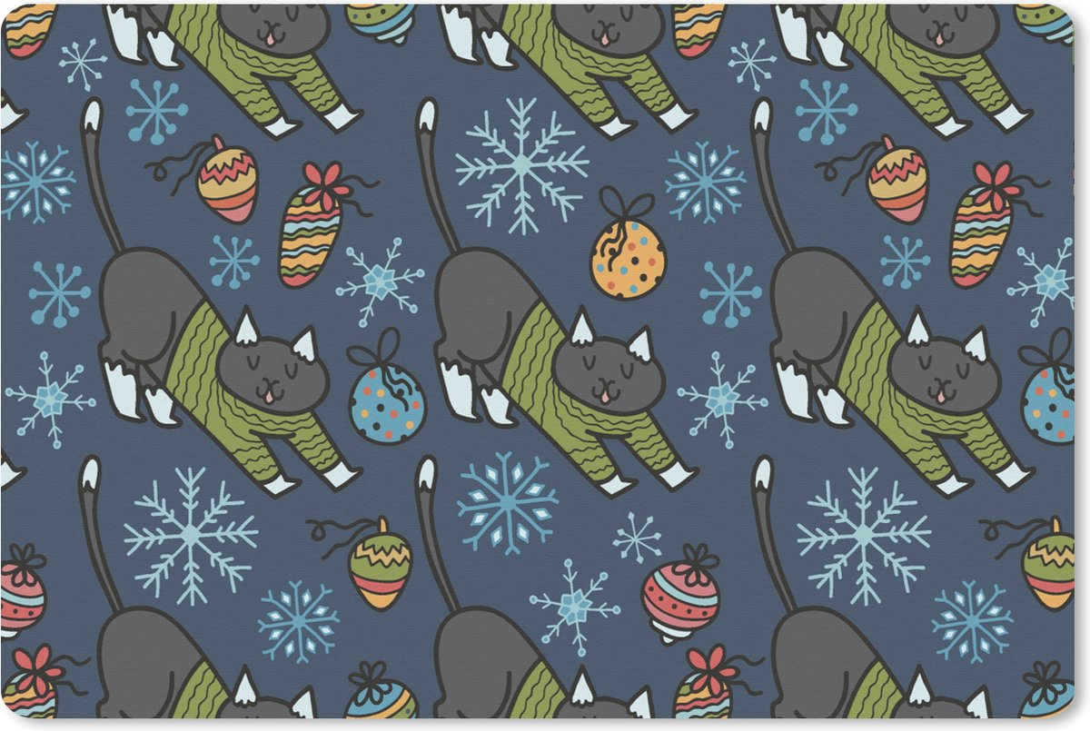 Muismat XXL 120x80 cm - Bureau onderlegger - Bureau mat Katten - Sneeuw - Kerstbal - Patronen - Bureaumat - Gaming mousepad xl - Bureaulegger groot - Computer deskmat - Kerst - Cadeau - Kerstcadeau voor mannen en voor vrouwen