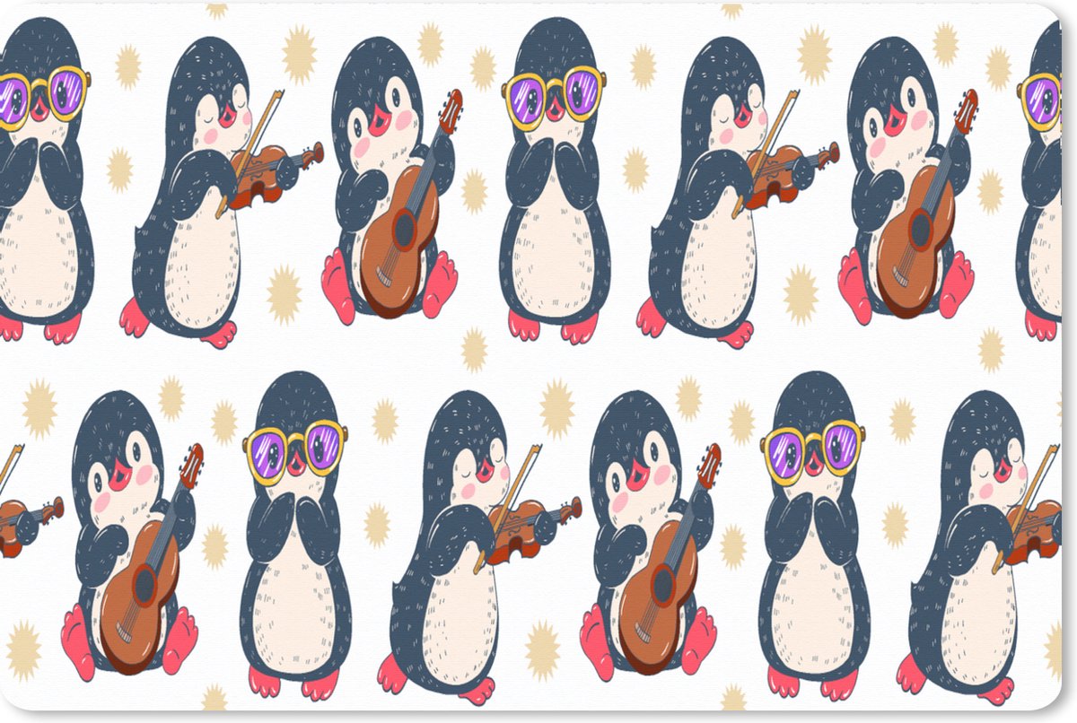 Muismat XXL 120x80 cm - Bureau onderlegger - Bureau mat Pinguïn - Muziek - Gitaar - Kinderen - Patroon - Bureaumat - Gaming mousepad xl - Bureaulegger groot - Computer deskmat
