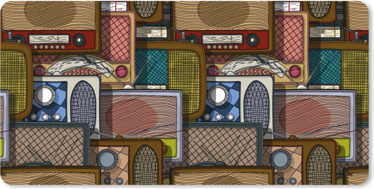 Muismat XXL 120x60 cm - Bureau onderlegger - Bureau mat Tieners - Radio - Patronen - Retro - Bureaumat - Gaming mousepad xl - Bureaulegger groot - Computer deskmat