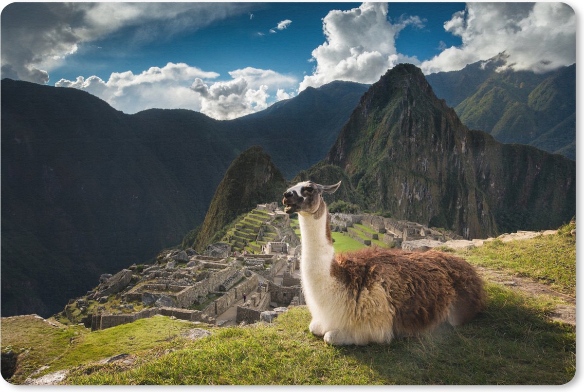 Muismat XXL 120x80 cm - Bureau onderlegger - Bureau mat Alpaca - Machu Picchu - Rots - Bureaumat - Gaming mousepad xl - Bureaulegger groot - Computer deskmat