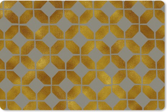 Muismat XXL - Bureau onderlegger - Bureau mat - Patronen - Goud - Figuur - Grijs - 90x60 cm - XXL muismat