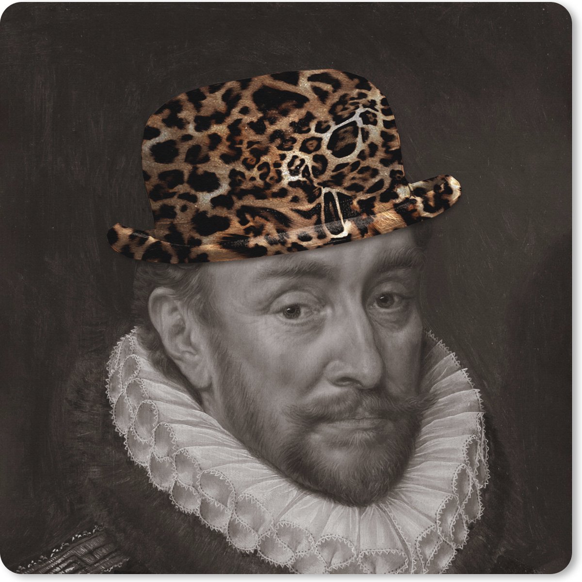 Muismat XXL 40x40 cm - Bureau onderlegger - Bureau mat Willem van Oranje - Hoed - Panterprint - Bureaumat - Gaming mousepad xl - Bureaulegger groot - Computer deskmat