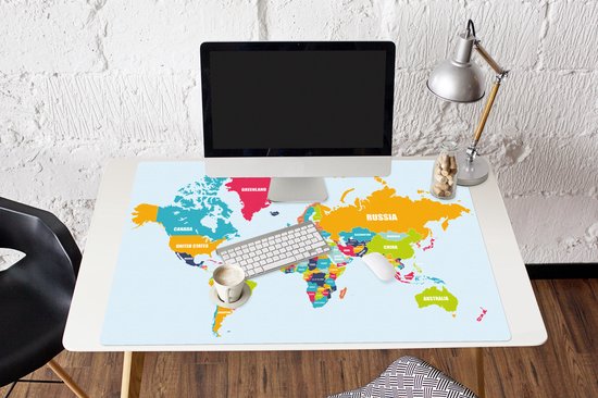 Muismat XXL 120x80 cm - Bureau onderlegger - Bureau mat Wereldkaart - Kleuren - Letters - Kinderen - Jongens - Meisjes - Bureaumat - Gaming mousepad xl - Bureaulegger groot - Computer deskmat