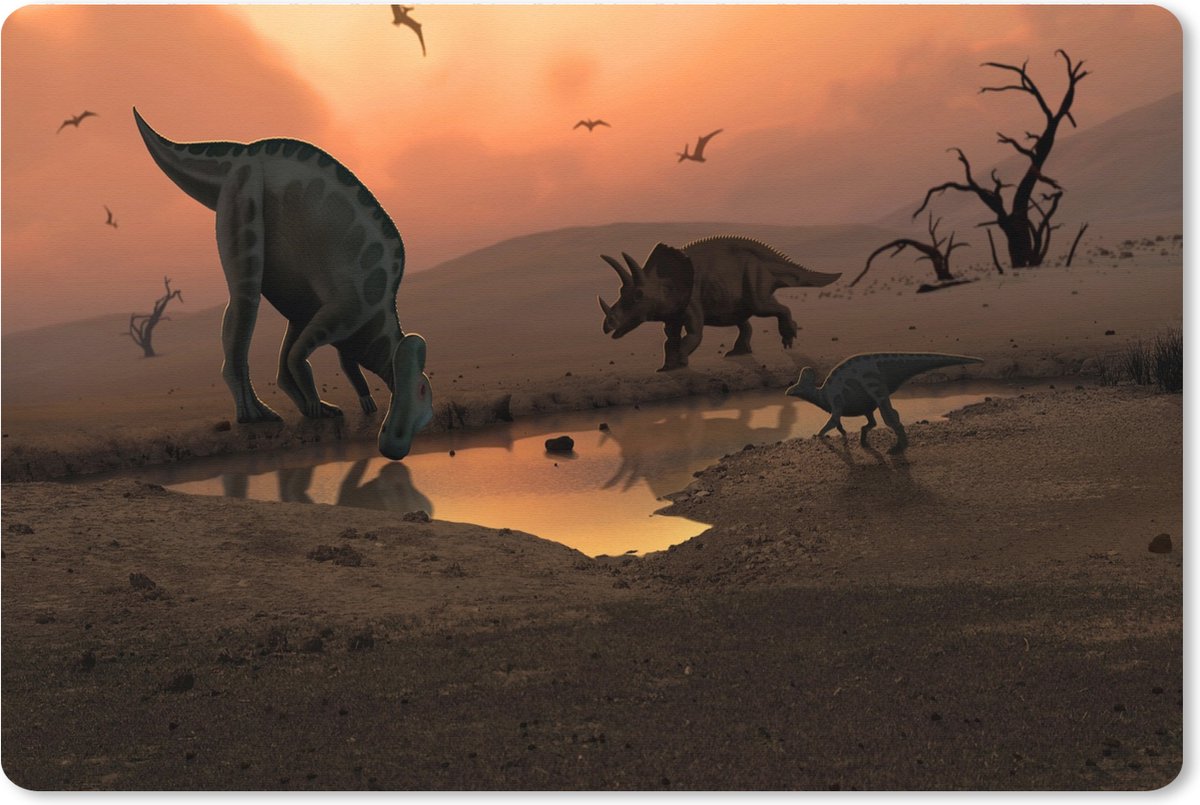 Muismat XXL 120x80 cm - Bureau onderlegger - Bureau mat Dinosaurus - Wilde dieren - Tekening - Kinderen - Jongens - Kindje - Bureaumat - Gaming mousepad xl - Bureaulegger groot - Computer deskmat
