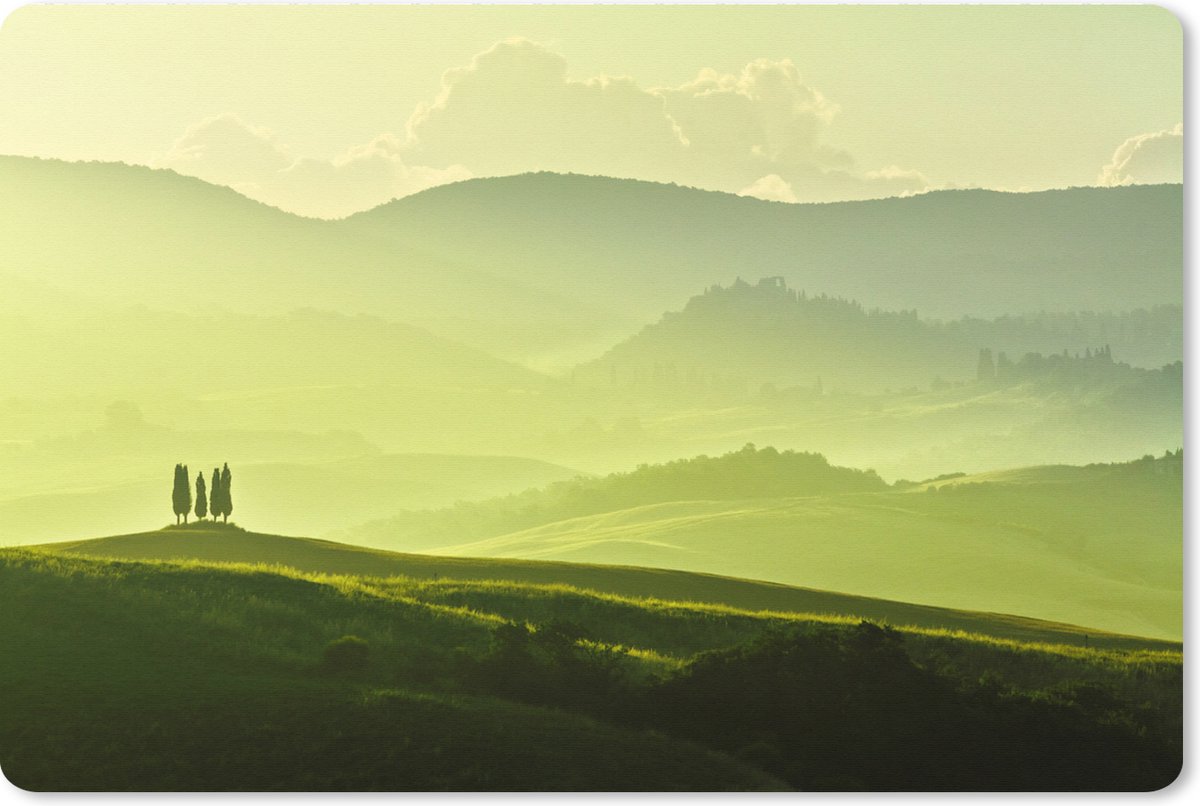 Muismat XXL 120x80 cm - Bureau onderlegger - Bureau mat Toscane - Heuvels - Groen - Bureaumat - Gaming mousepad xl - Bureaulegger groot - Computer deskmat