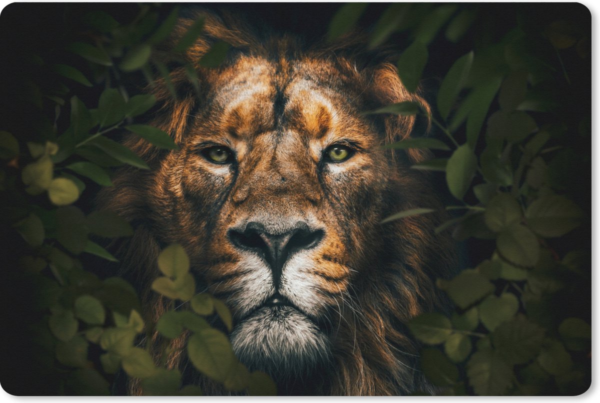 Muismat XXL 90x60 cm - Bureau onderlegger - Bureau mat Jungle - Leeuw - Dieren - Bladeren - Bureaumat - Gaming mousepad xl - Bureaulegger groot - Computer deskmat