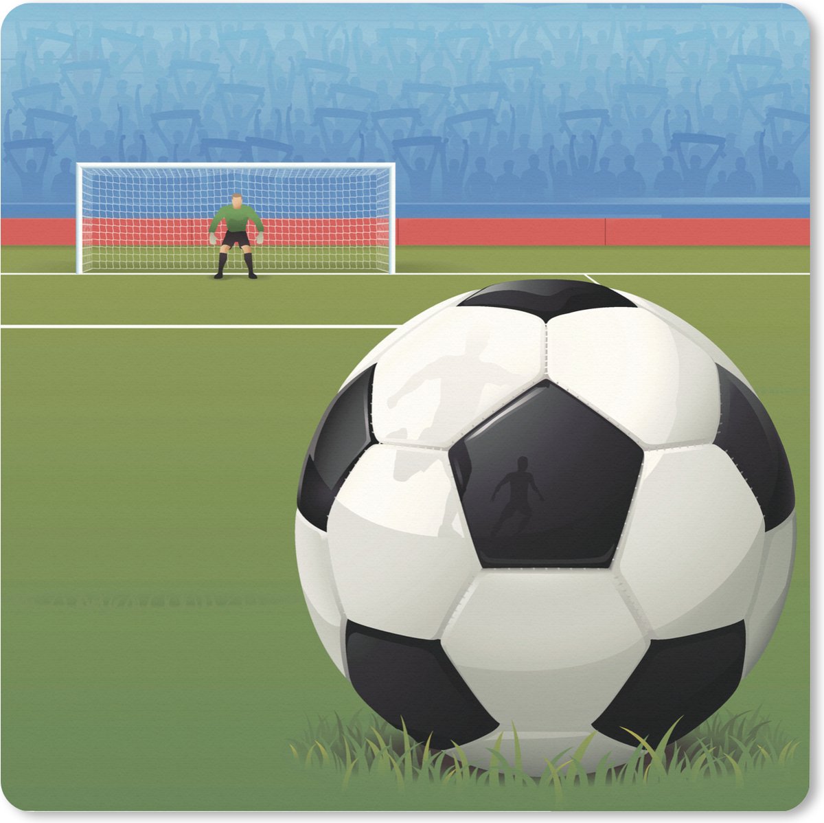Muismat XXL 40x40 cm - Bureau onderlegger - Bureau mat Een illustratie van een voetbal op het veld in het stadion - Jongens - Meiden - Kids - Bureaumat - Gaming mousepad xl - Bureaulegger groot - Computer deskmat