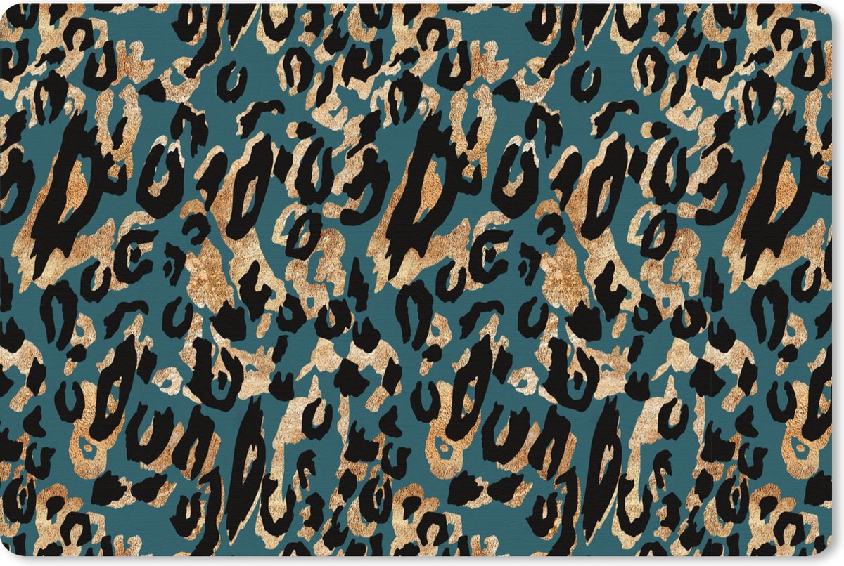 Muismat XXL 90x60 cm - Bureau onderlegger - Bureau mat Dierenprint - Panterprint - Turquoise - Bureaumat - Gaming mousepad xl - Bureaulegger groot - Computer deskmat