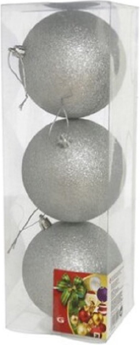Gerimport Grote kerstballen - 3x st - zilver - glitter - 10 cm - kunststof - kerstversiering