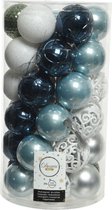 Decoris Kerstballen - 37st - kunststof - wit-groen-blauw - 6 cm