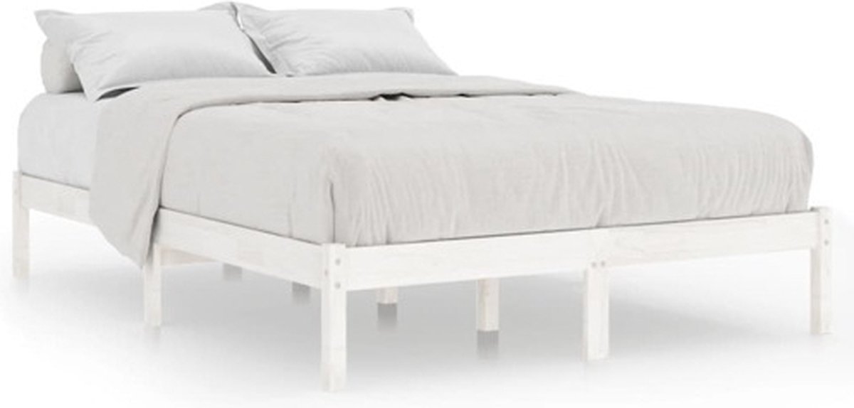vidaXL - Bedframe - massief - grenenhout - wit - 160x200 - cm