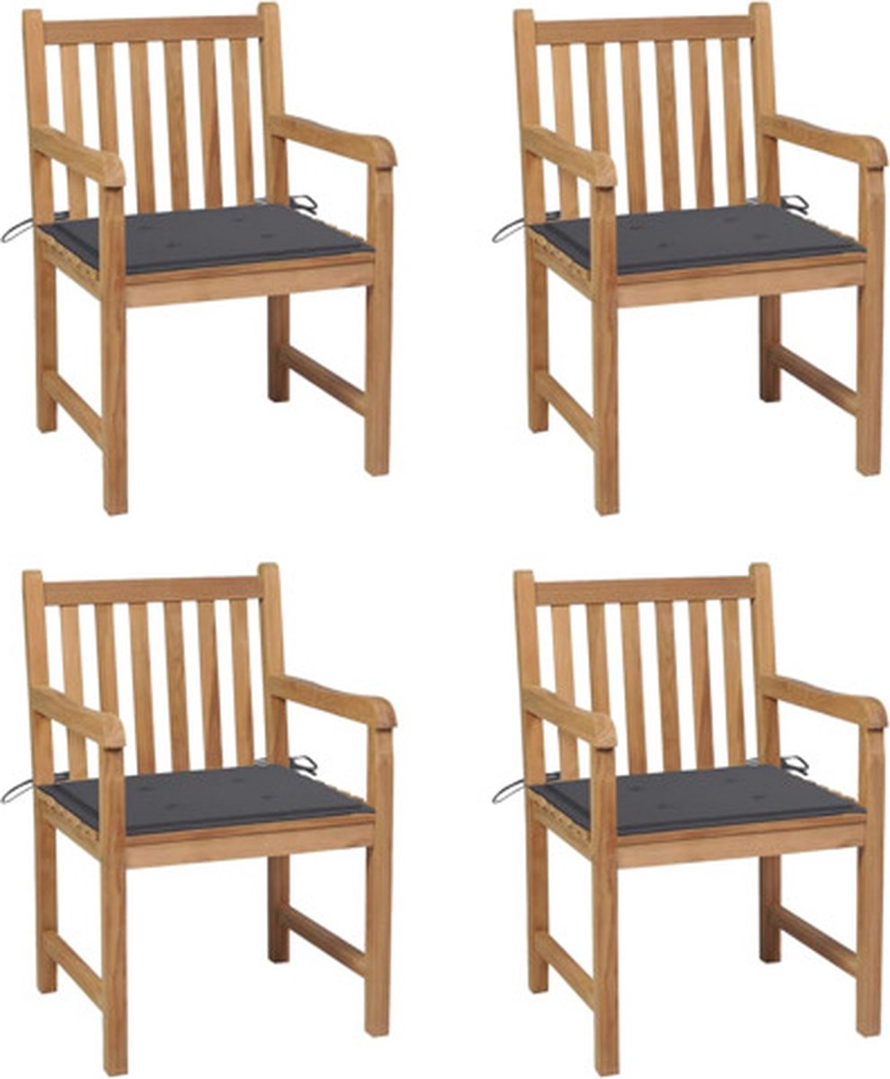 vidaXL - Tuinstoelen - 4 - st - met - antracietkleurige - kussens - massief - teakhout