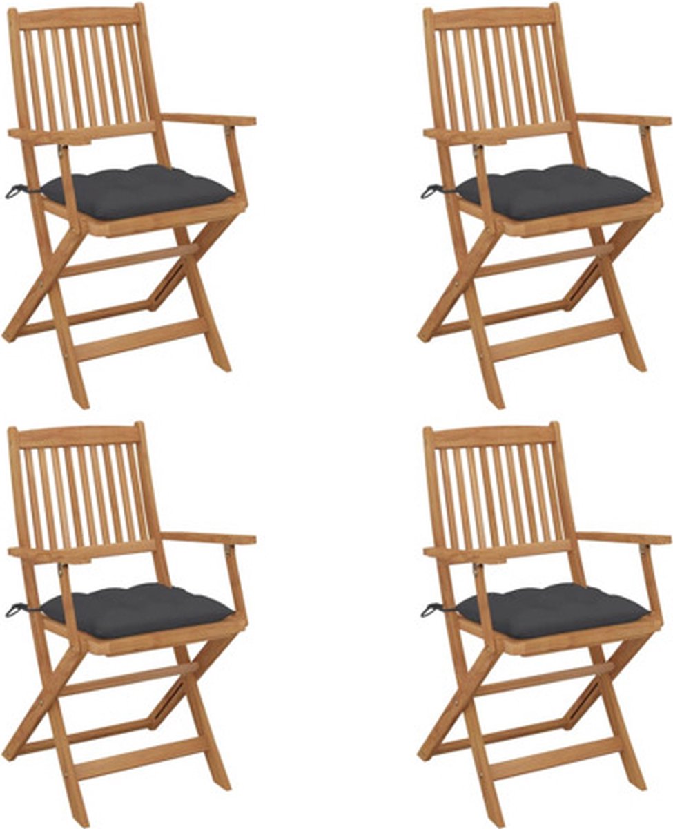vidaXL - Tuinstoelen - 4 - st - inklapbaar - met - kussens - massief - acaciahout