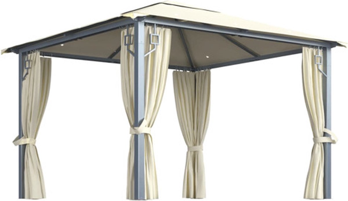 vidaXL-Prieel-met-gordijn-en-LED-lichtslinger-3x3-m-aluminium-crème
