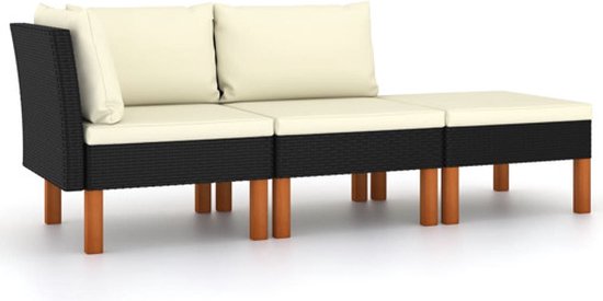 vidaXL - 3-delige - Loungeset - poly - rattan - en - massief - eucalyptushout