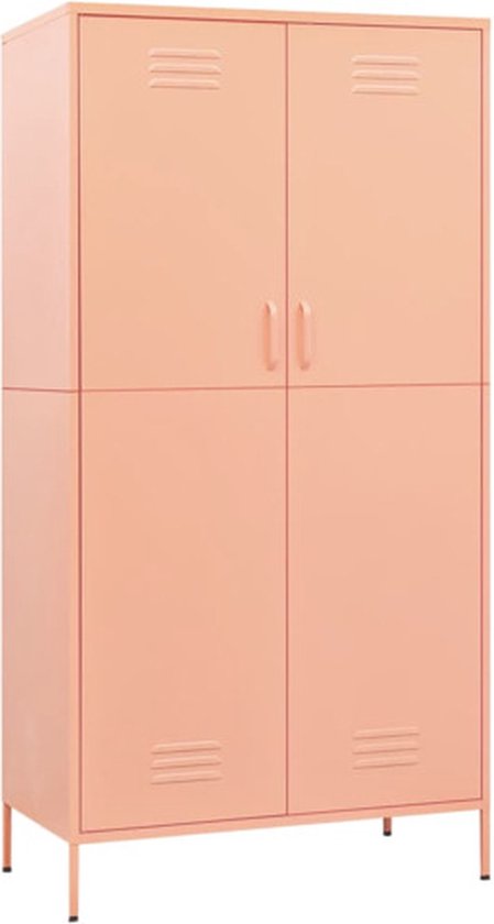 vidaXL - Kledingkast - 90x50x180 - cm - staal - roze