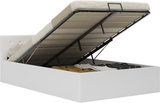 vidaXL - Bedframe - met - opbergruimte - hydraulisch - kunstleer - wit - 120x200 - cm